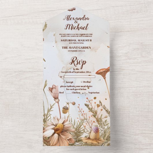 Rustieke Waterverf Woodland bruiloft All In One Uitnodiging (Binnen)