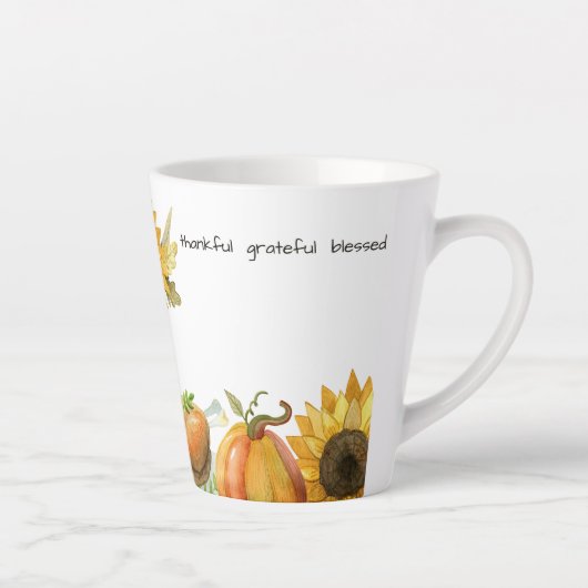 Rustieke Waterverf Zonnebloem Pompoen Gepersonalis Latte Mok (Rechts)