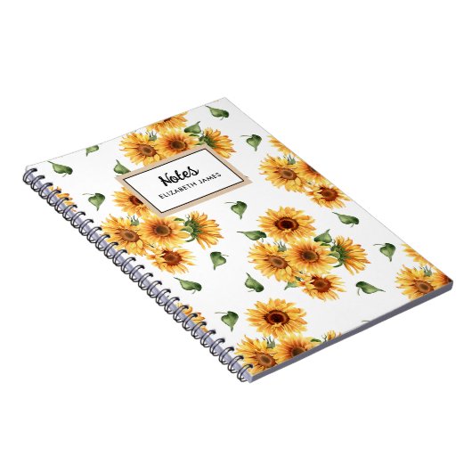 Rustieke Waterverf Zonnebloemen Patroon Gepersonal Notitieboek (Rechterzijde)
