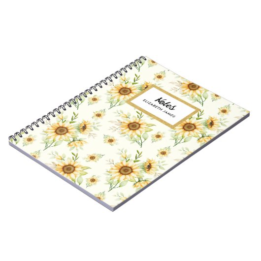 Rustieke Waterverf Zonnebloemen Patroon Gepersonal Notitieboek (Linkerzijde)