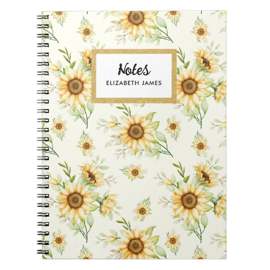 Rustieke Waterverf Zonnebloemen Patroon Gepersonal Notitieboek (Voorkant)