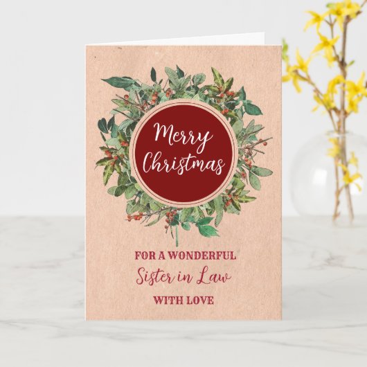 Rustieke Waterverf Zuster in Law Vrolijk kerstfees Kaart (Gele Bloem)