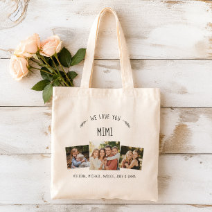 Rustieke WE LOVE YOU MIMI Oma Fotocollage Tote Bag