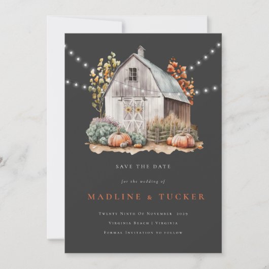Rustieke Wedding Barn String Lights Save the Date Kaart (Voorkant)