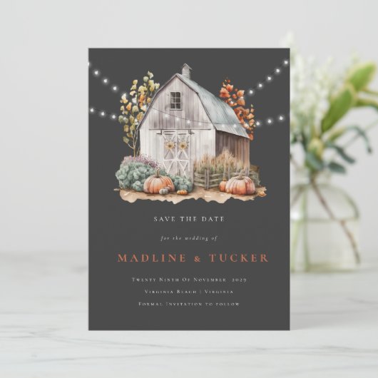 Rustieke Wedding Barn String Lights Save the Date Kaart (Staand voorkant)