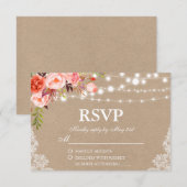 Rustieke Wedding Kraft Koraal Bloemen Lichten Lace RSVP Kaartje (Voorkant / Achterkant)