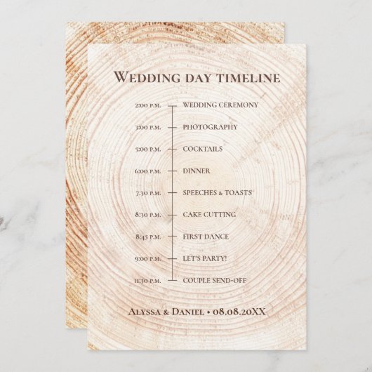 Rustieke Wedding.Tree bark aangepaste tijdlijn Programma (Voorkant / Achterkant)