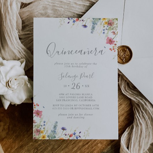 Rustieke weide botanische Quinceañera Kaart