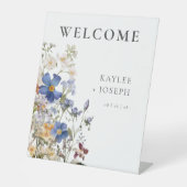 Rustieke weide Wildbloemen Paarse bruiloft Reclamebord Met Voetstuk (Voorkant)