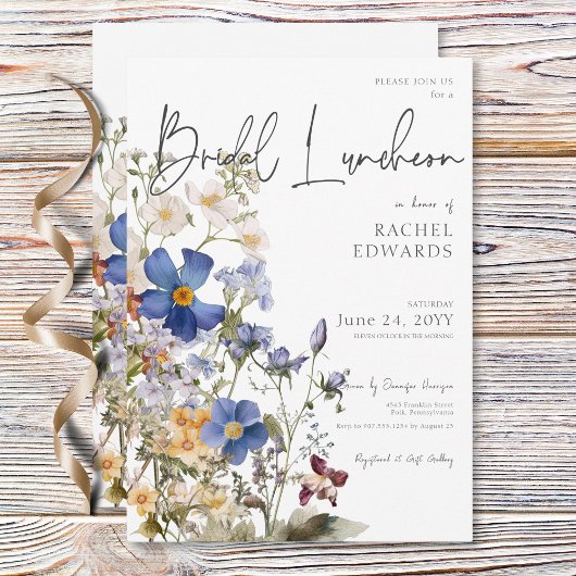Rustieke weide Wildbloemen Waterverf bruids lunch Kaart