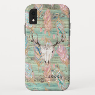 Rustieke Western Turquoise Houten Herten Schedel M iPhone XR Hoesje