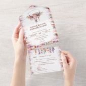 Rustieke Westerne Boho Floral Koe schedel All In One Uitnodiging (Afscheurbaar)