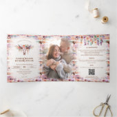 Rustieke Westerne Boho Floral Koe schedel Drieluik Uitnodiging (Binnen)