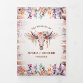 Rustieke Westerne Boho Floral Koe schedel Drieluik Uitnodiging (Cover)