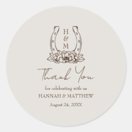 Rustieke Westerne Boho Hoefijzer bruiloft Dank u Ronde Sticker