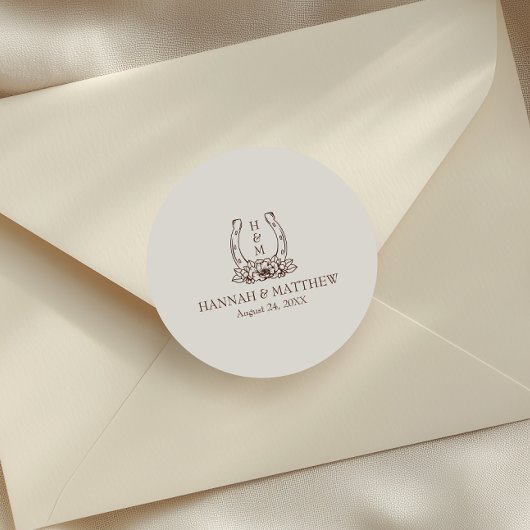 Rustieke Westerne Boho Hoefijzer bruiloft Ronde Sticker