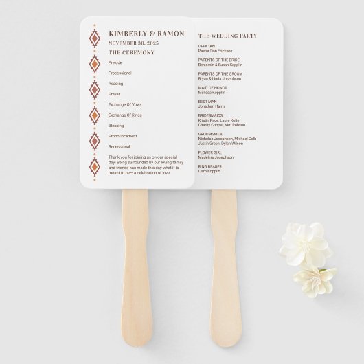 Rustieke Westerne bruiloft fan programma's Handwaaier (Voorkant en achterkant)