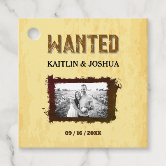 Rustieke Westerne bruiloft 🤠 GEZOCHT Foto Bedankjes Labels (Voorkant)