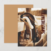 Rustieke westerne cowboy paardenbruiloft save the  aankondigingskaart (Voorkant / Achterkant)