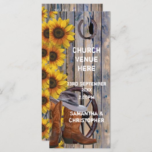 Rustieke westerne cowboy thema kerk bruiloft progr programma (Voorkant / Achterkant)