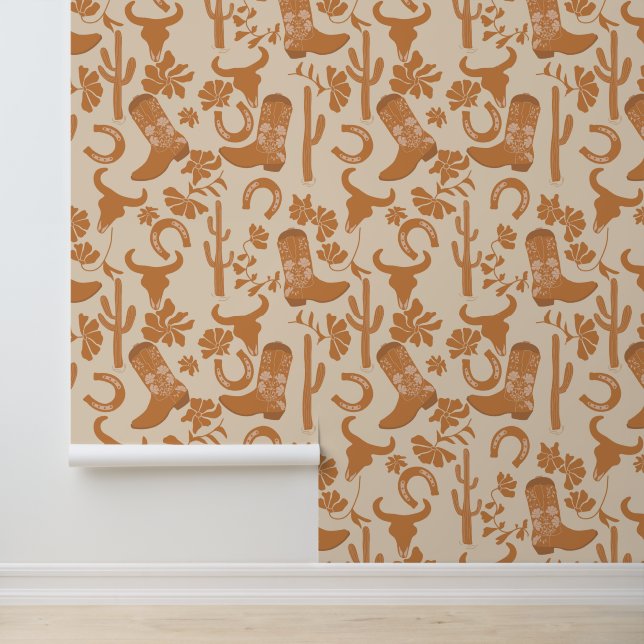 Rustieke Westerne Earth Tone Country Cowboy Boots Behang (Applicatie)