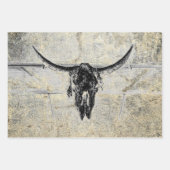 Rustieke Westerne Koe schedel zwart textuur Decoup Inpakpapier Vel (Voorkant 2)