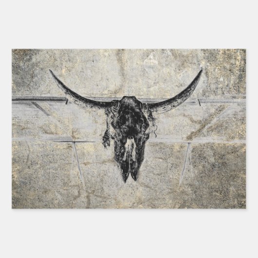Rustieke Westerne Koe schedel zwart textuur Decoup Inpakpapier Vel (Voorkant)