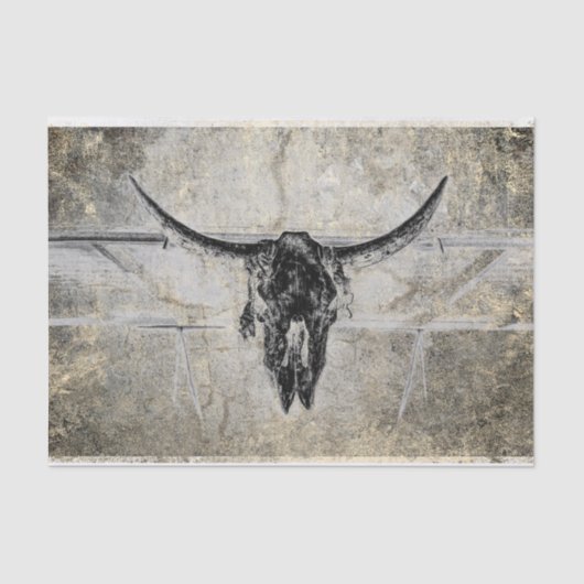 Rustieke Westerne Koe schedel zwart textuur Decoup Tissuepapier (Voorkant)