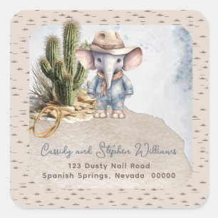 Rustieke Westerne Olifant Cowboy retouradres Vierkante Sticker