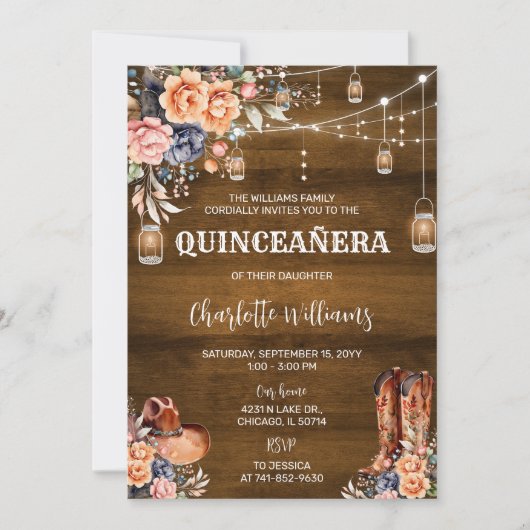 Rustieke Westerne Quinceañera Kaart (Voorkant)