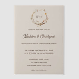 Rustieke Westerne Ranch Monogram Huwelijk Vellum Uitnodigingen