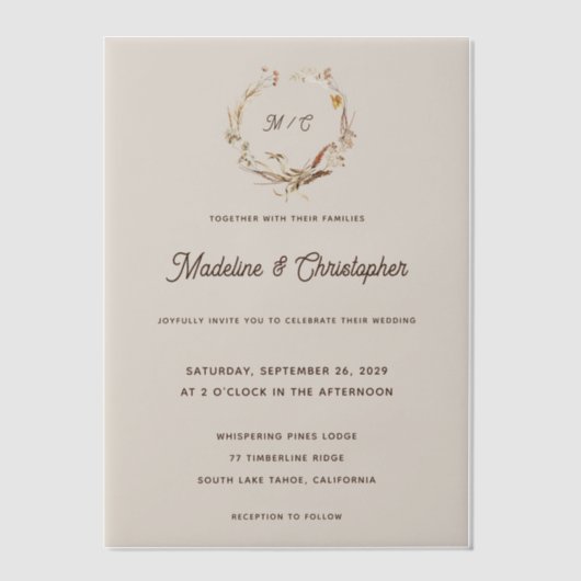 Rustieke Westerne Ranch Monogram Huwelijk Vellum Uitnodigingen (Voorkant)