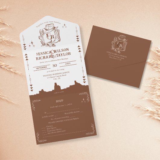 Rustieke Westerne woestijn cowboylaarzen schedel All In One Uitnodiging