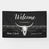 Rustieke Westerne zwart-witte stier schedel welkom Spandoek (Horizontaal)
