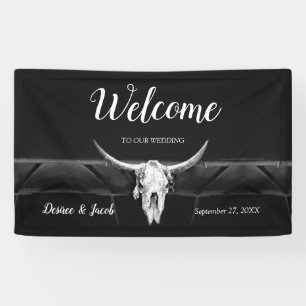 Rustieke Westerne zwart-witte stier schedel welkom Spandoek