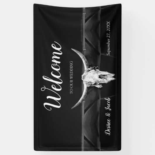 Rustieke Westerne zwart-witte stier schedel welkom Spandoek (Verticaal)