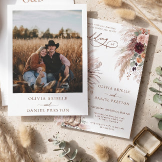 Rustieke Westerse Boho Pampas Gras Foto Bruiloft Kaart