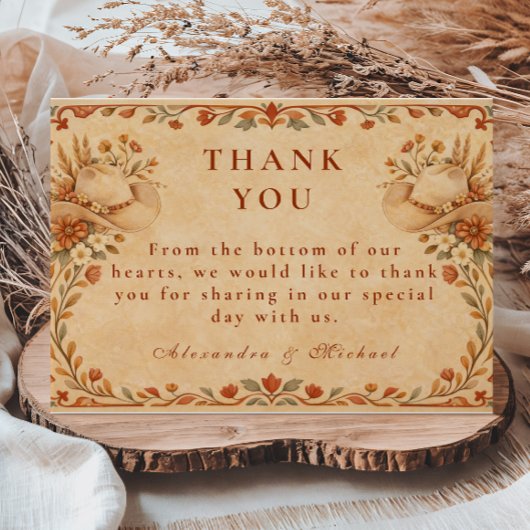 Rustieke Westerse Cowgirl Tuin Bruiloft Bedankkaart