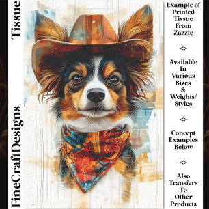 Rustieke Westerse Papillon Hond, Hoed DD9 Découpag Tissuepapier