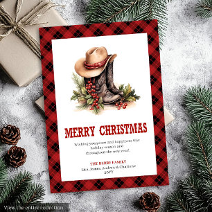 Rustieke Westerse Rode Tartan Kerstkaart