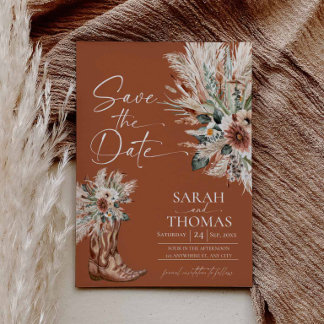 Rustieke Westerse Terracotta Save the Date met Fot