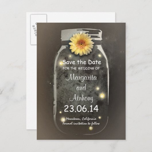 Rustieke Whimsical Mason Jar Save the Date Aankondigingskaart (Voorkant / Achterkant)