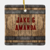Rustieke Whiskey Keg gepersonaliseerd Keramisch Ornament (Voorkant)