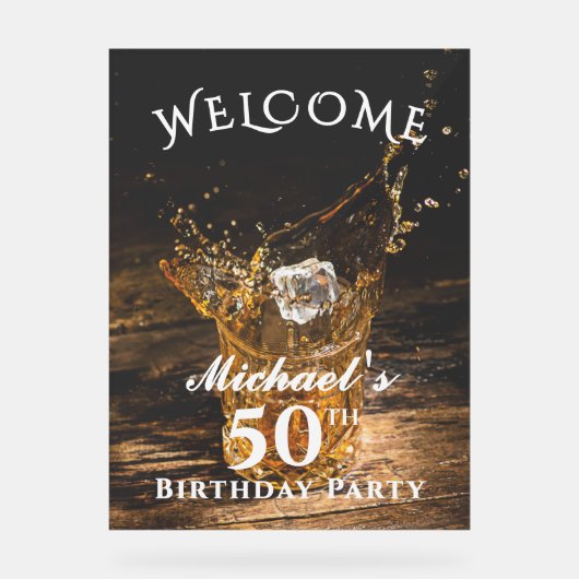 Rustieke Whiskey Verjaardagsfeest Welkom Acryl Tek Acryl Bord (Voorkant)