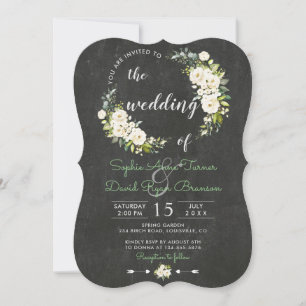 Rustieke White Cream Floral Chalkboard Wedding Kaart