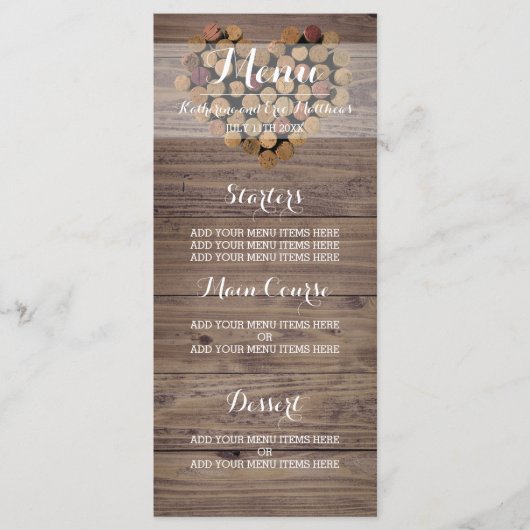 Rustieke wijn kurk menu (Voorkant)