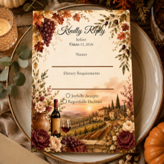 Rustieke Wijngaard Herfst Elegantie Bruiloft RSVP Kaartje