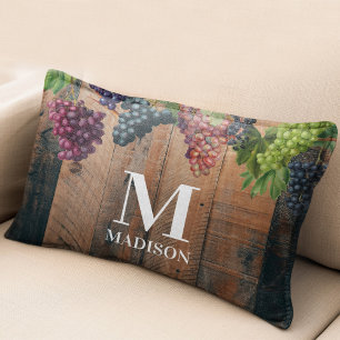 Rustieke Wijngaard Hout & Druiven Monogram Accent Kussen