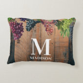 Rustieke Wijngaard Hout & Druiven Monogram Accent Kussen (Achterkant)
