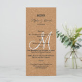Rustieke wijnkurk trouwmenu met monogram menu (Staand voorkant)